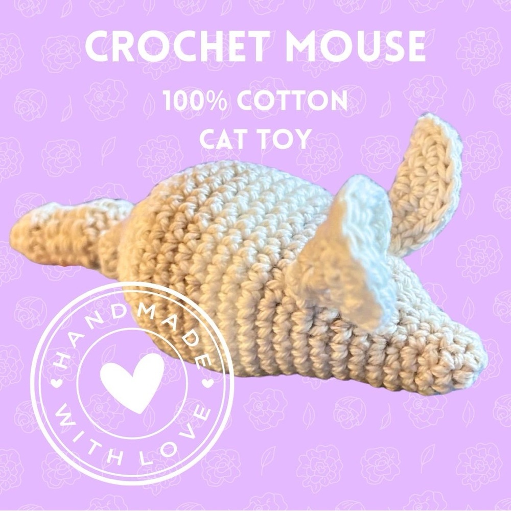 HP Mouse Cat Toy 100% Cotton Crochet Handmade Natural Material Soft on Paws Curl
